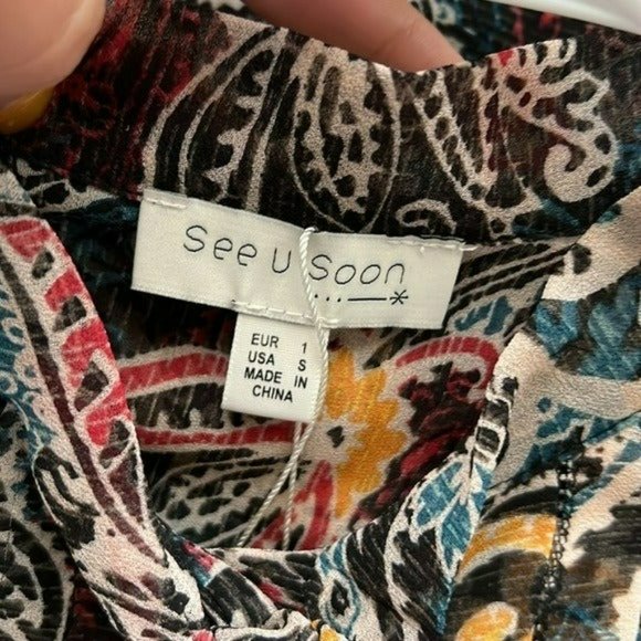 Anthropologie SEE U SOON FLORAL PRINT LONG SLEEVE BUTTONED BLOUSE SMALL - Picture 8 of 9